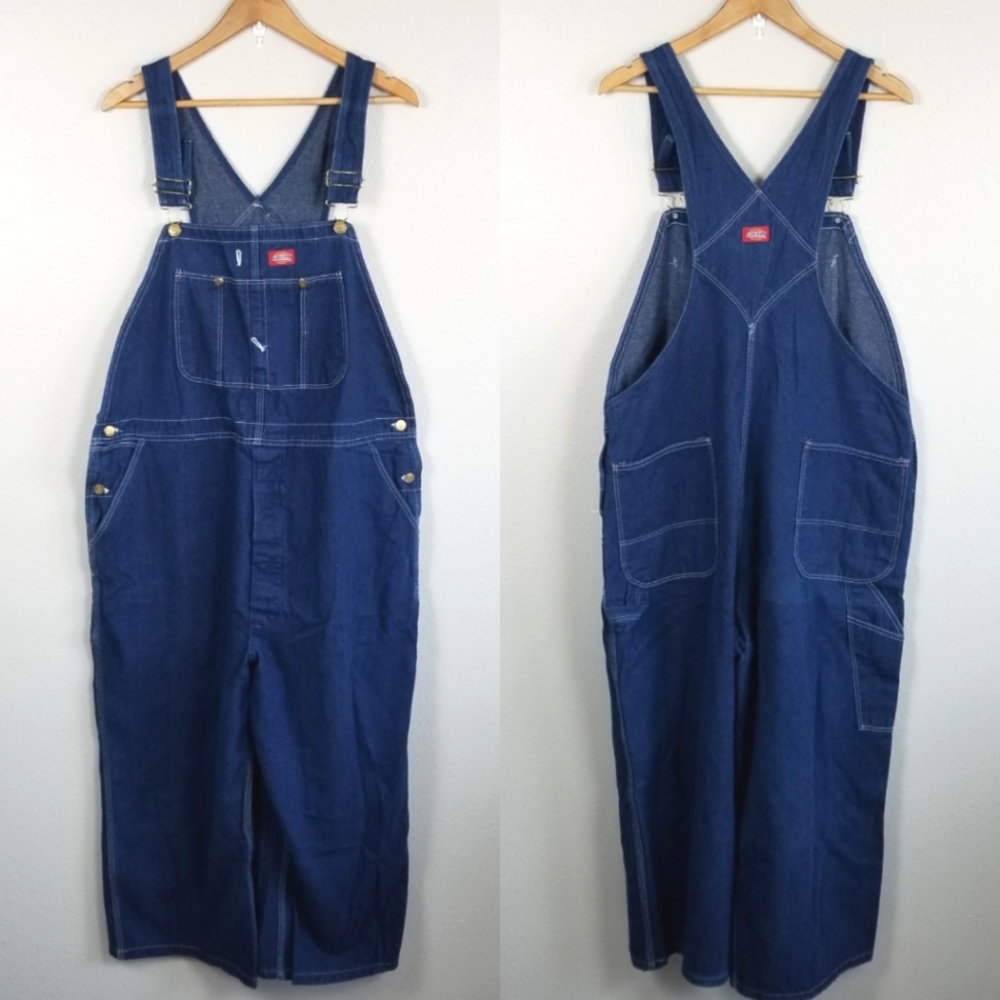 Dickies Blue Denim Bib Workwear Cropped Overalls (Altered) 44x22.5"
